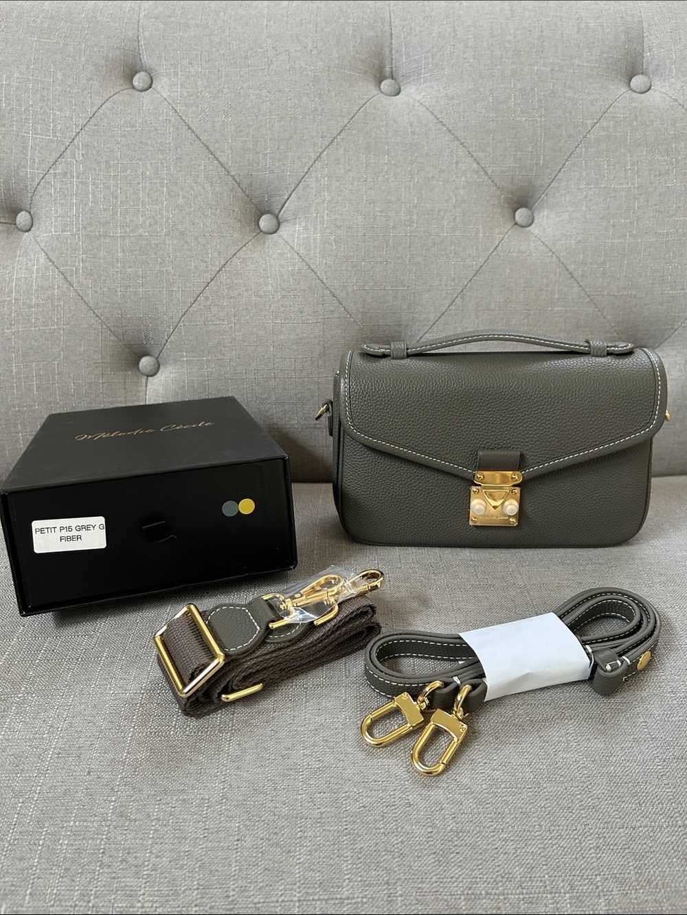 EUC DUYP Dress Up Your Purse 
"Le Petit Paris15" Graphite Grey 
Gold Hardware